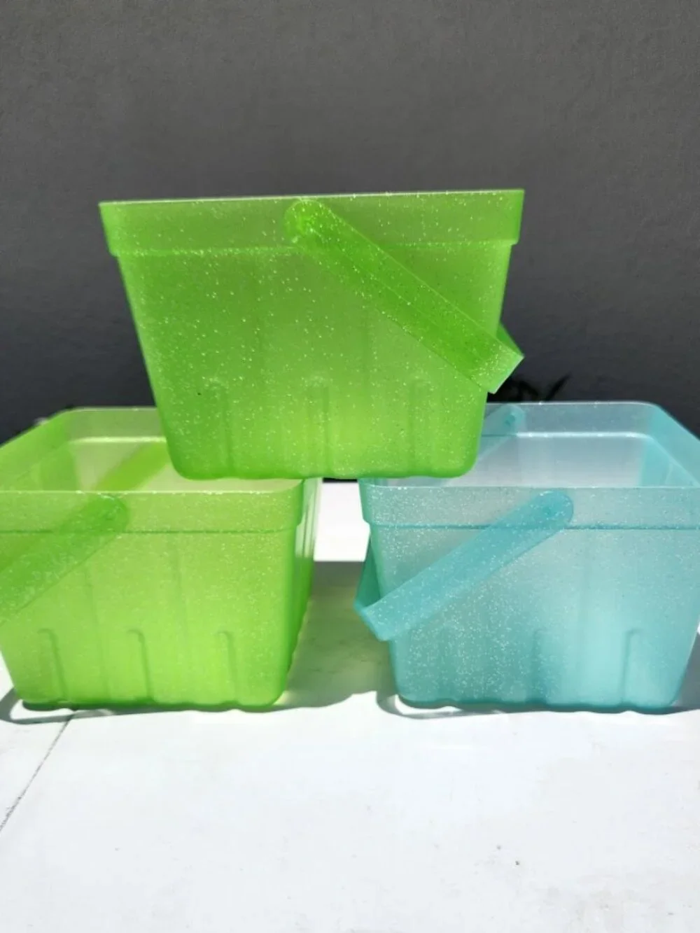 Set of 3 Baskets Basket Bundle with Handle Blue Green Sparkly Easter Basket Part